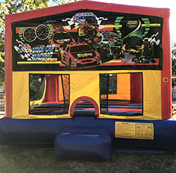 15'x15' bounce house with a basketball hoop inside